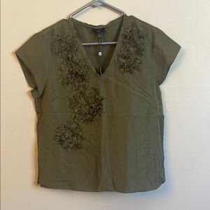Olive Green Floral Embellished Women's Top (Bin U)​